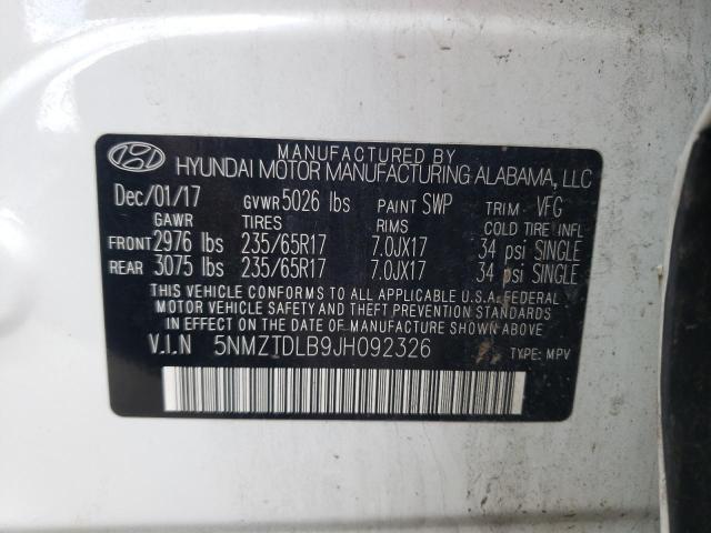5NMZTDLB9JH092326 Hyundai SANTA FE SPORT