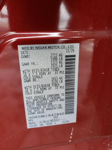 5N1DR2CM8LC642840 Nissan Pathfinder Sl
