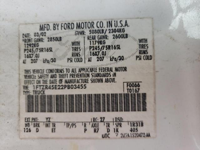 2002 Ford Ranger Super Cab VIN: 1FTZR45E22PB03455 Lot: 44114963