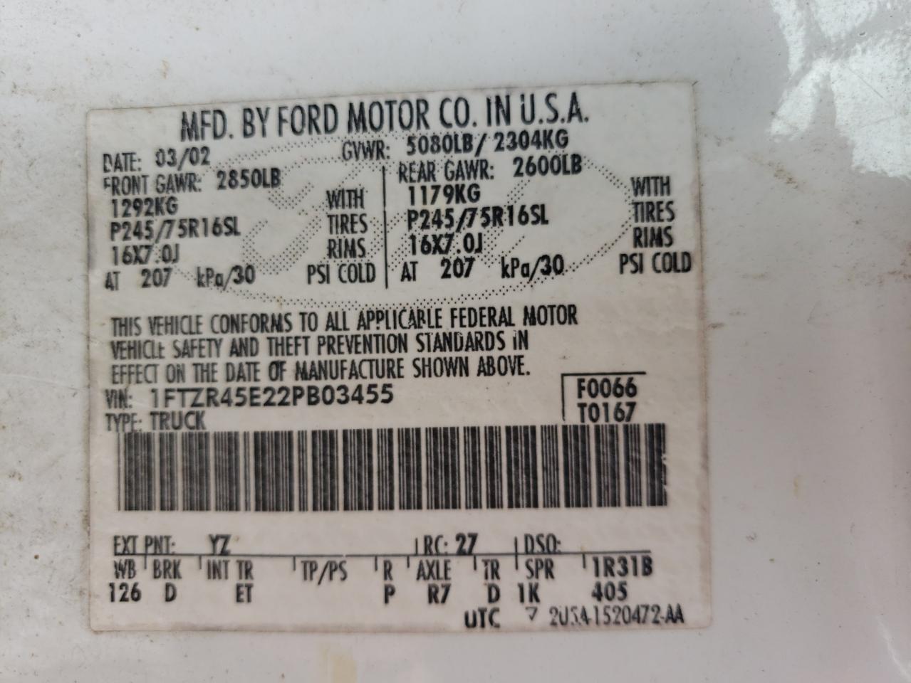 1FTZR45E22PB03455 2002 Ford Ranger Super Cab