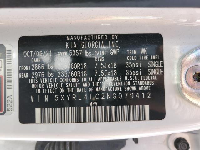 5XYRL4LC2NG079412 KIA SORENTO S