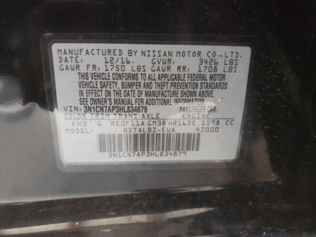3N1CN7AP3HL834879 Nissan VERSA S