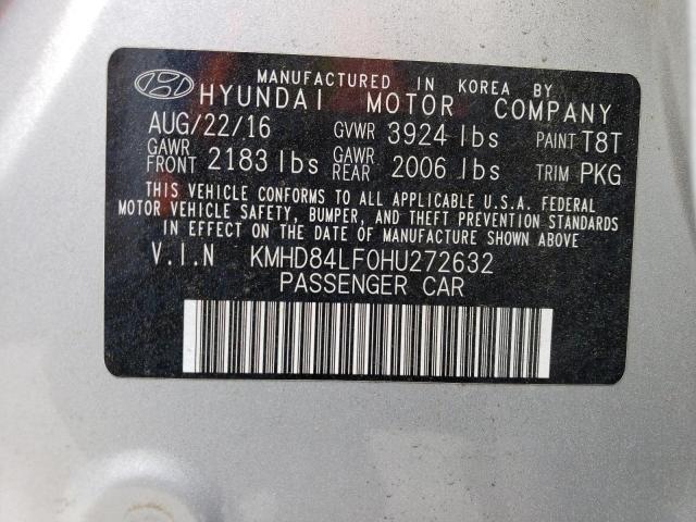 KMHD84LF0HU272632 Hyundai ELANTRA SE