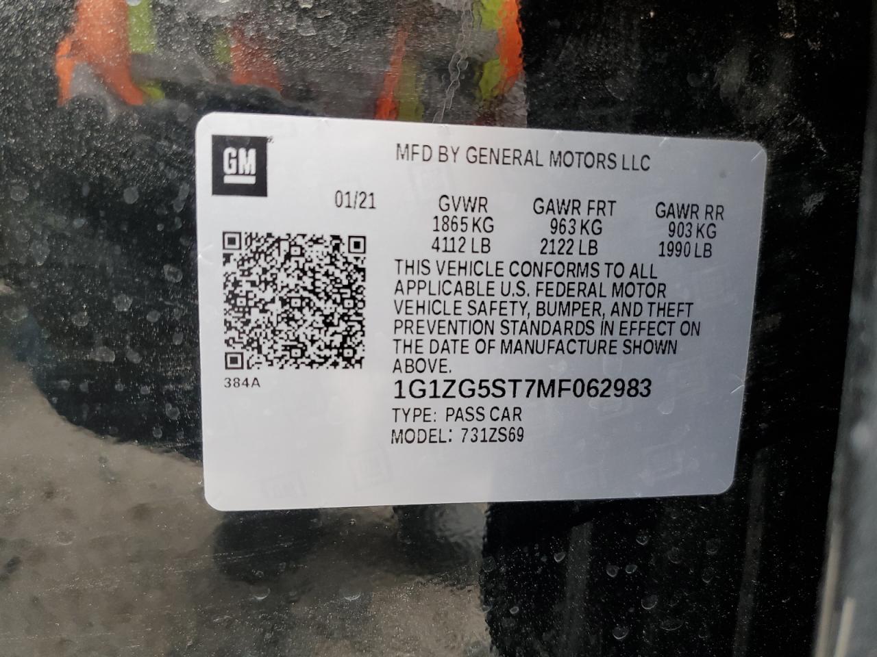 1G1ZG5ST7MF062983 CHEVROLET MALIBU 2021