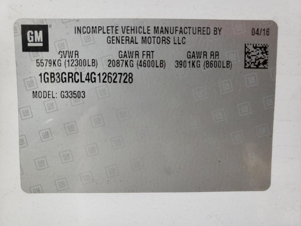 1GB3GRCL4G1262728 CHEVROLET EXPRESS 2016