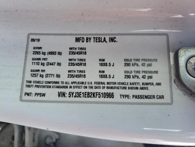 5YJ3E1EB2KF510966 Tesla MODEL 3