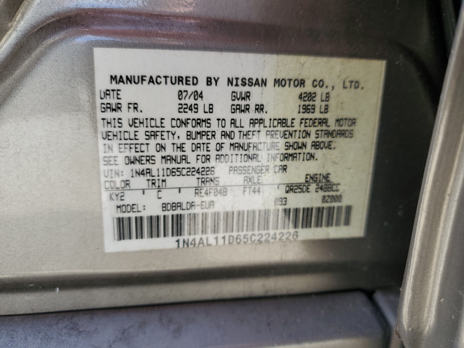 1N4AL11D65C224226 2005 Nissan Altima S