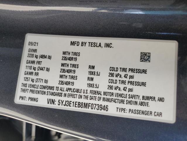 5YJ3E1EB8MF073946 Tesla MODEL 3