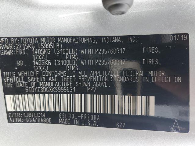 5TDYZ3DCXKS999631 Toyota SIENNA XLE