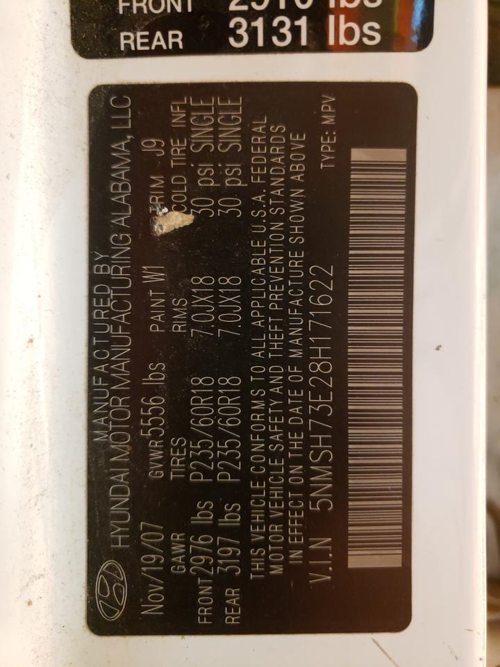 2008 Hyundai Santa Fe Se VIN: 5NMSH73E28H171622 Lot: 78943353