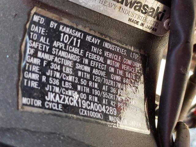 2012 KAWASAKI ZX1000 K - JKAZXCK19CA004289
