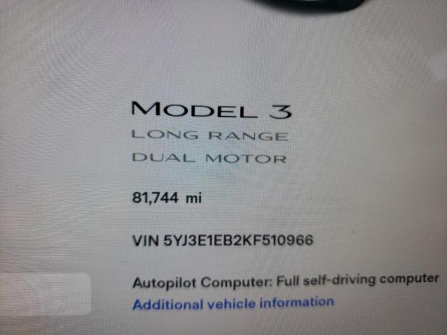 5YJ3E1EB2KF510966 Tesla MODEL 3