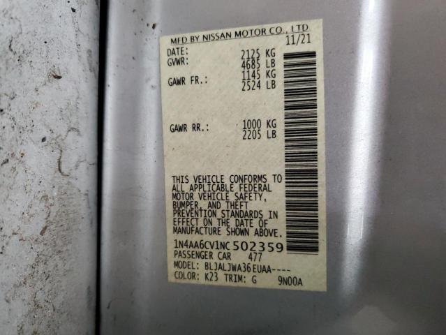 2022 NISSAN MAXIMA SV - 1N4AA6CV1NC502359