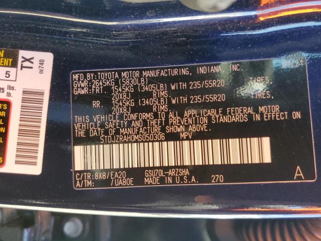 5TDJZRAH0MS050306 Toyota Highlander Xse
