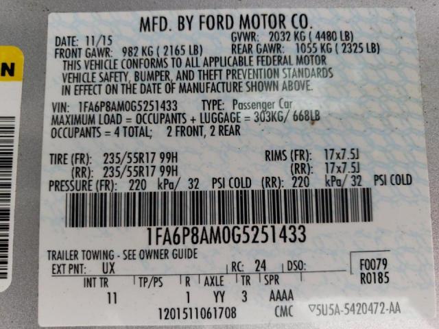 2016 FORD MUST - 1FA6P8AM0G5251433