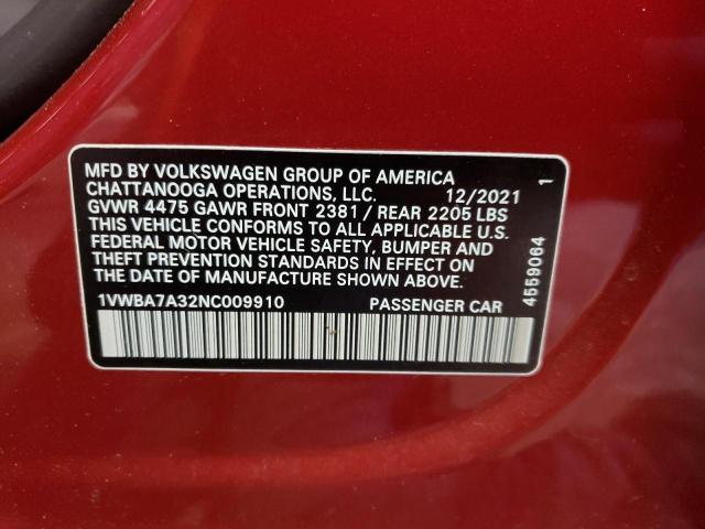 2022 VOLKSWAGEN PASSAT LIM - 1VWBA7A32NC009910
