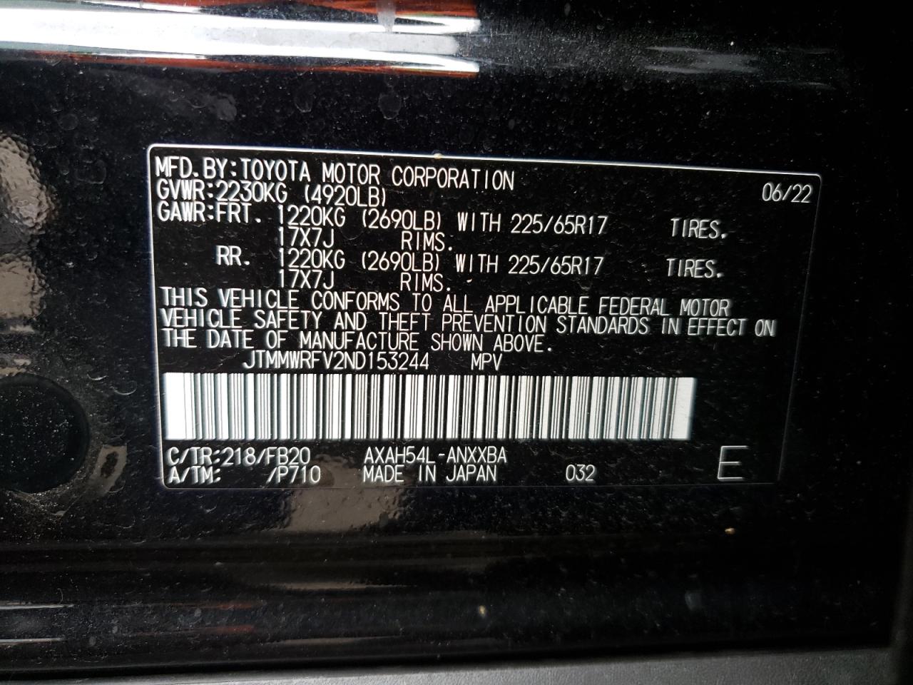 JTMMWRFV2ND153244 TOYOTA RAV4 2022