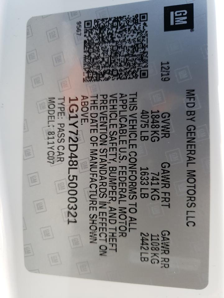 1G1Y72D48L5000321 CHEVROLET CORVETTE 2020