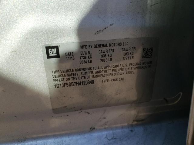 2017 CHEVROLET SONIC PREM - 1G1JF5SB7H4129848