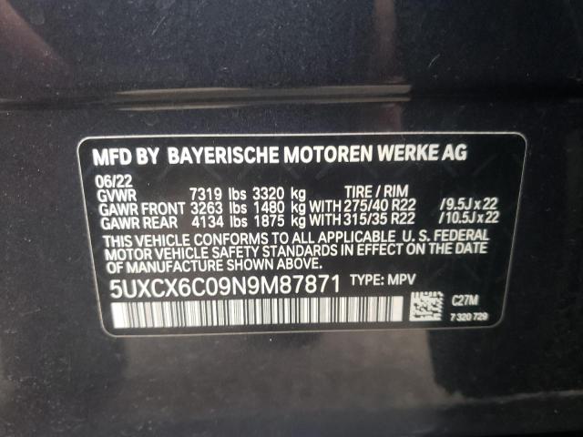 VIN 5UXCX6C09N9M87871 2022 BMW X7, M50I no.14