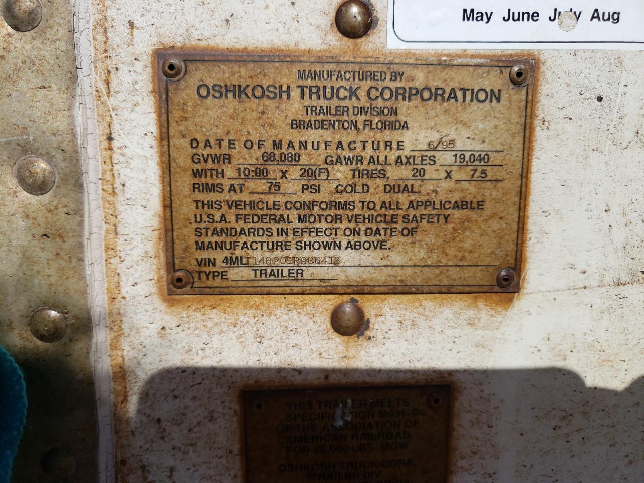 1995 Oshkosh Motor Truck Co. Trailer VIN: 4MLT14820SB906413 Lot: 68886714