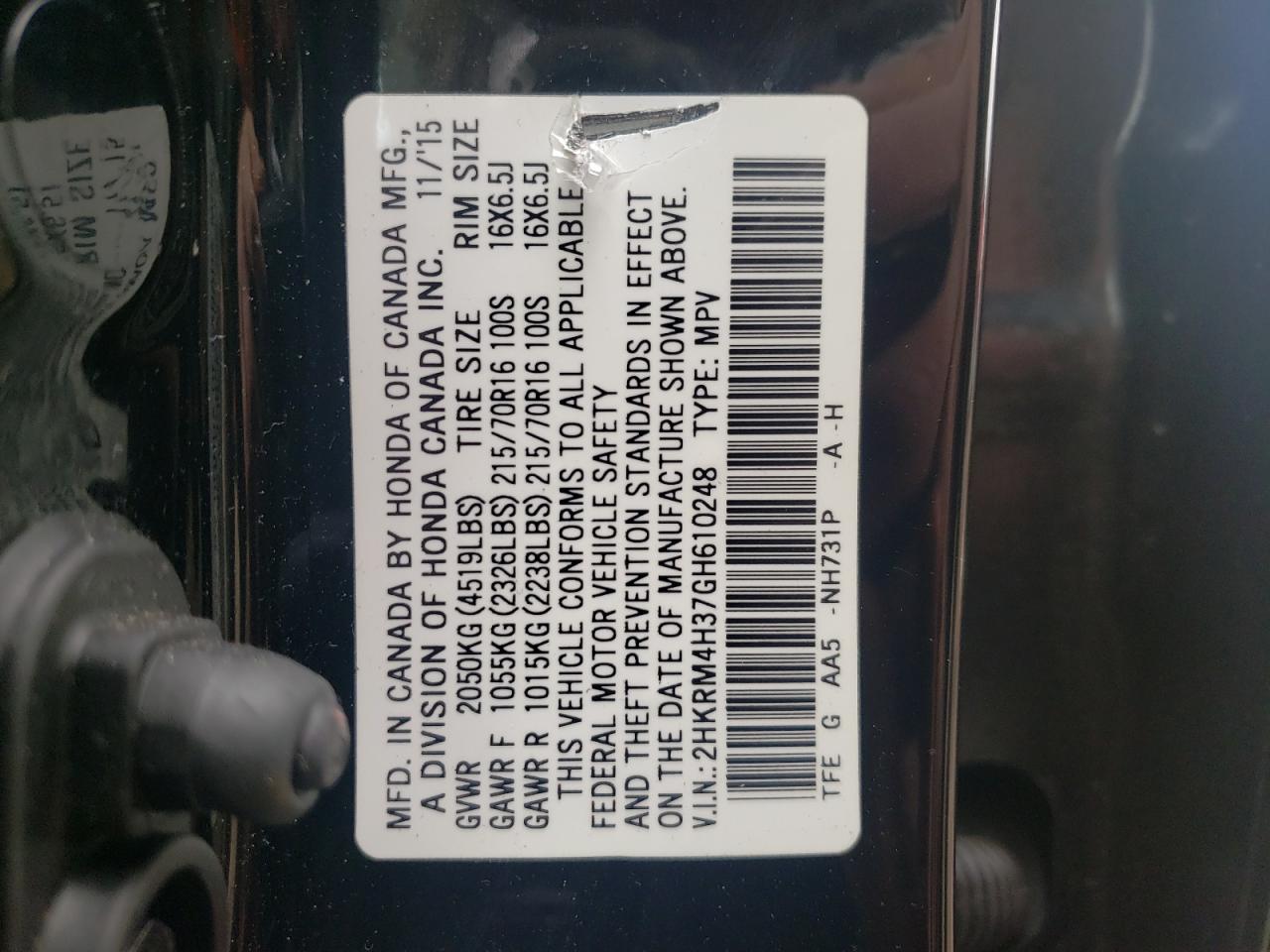 2HKRM4H37GH610248 2016 Honda Cr-V Lx