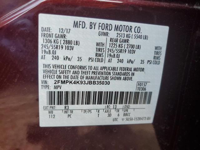 2FMPK4K93JBB35030 2018 FORD EDGE, photo no. 13