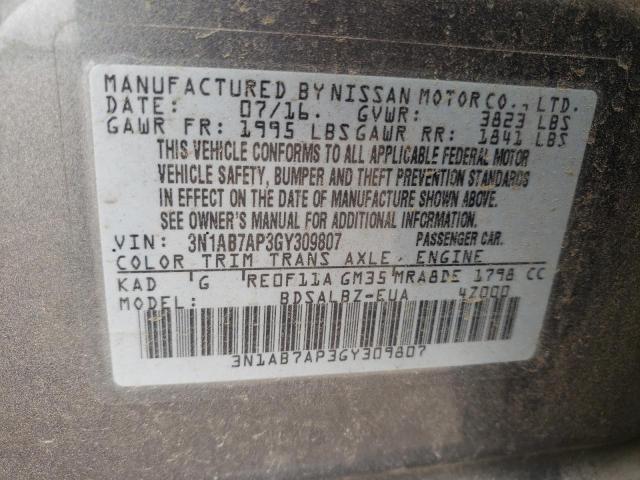 3N1AB7AP3GY309807 Nissan SENTRA S