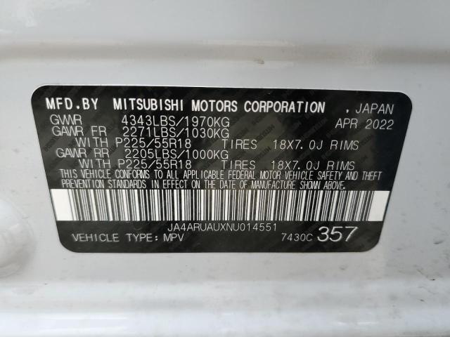 JA4ARUAUXNU014551 | 2022 MITSUBISHI OUTLANDER