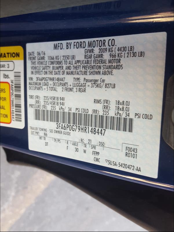 2017 FORD FUSION S 3FA6P0G79HR148447