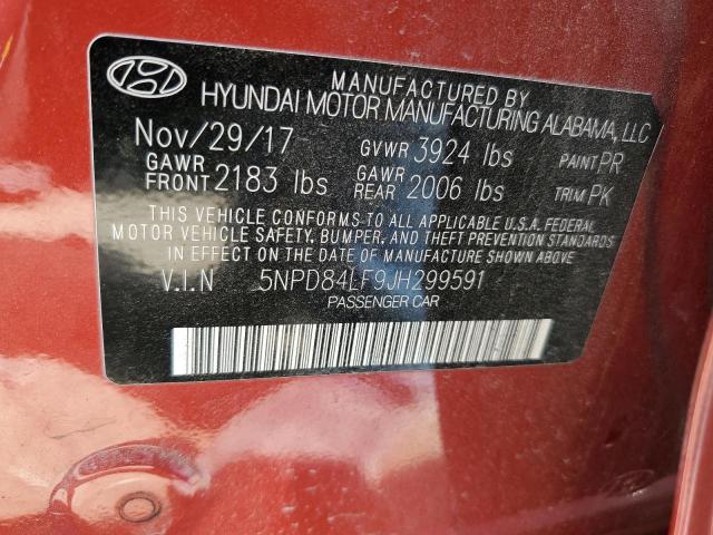 5NPD84LF9JH299591 Hyundai ELANTRA SEL
