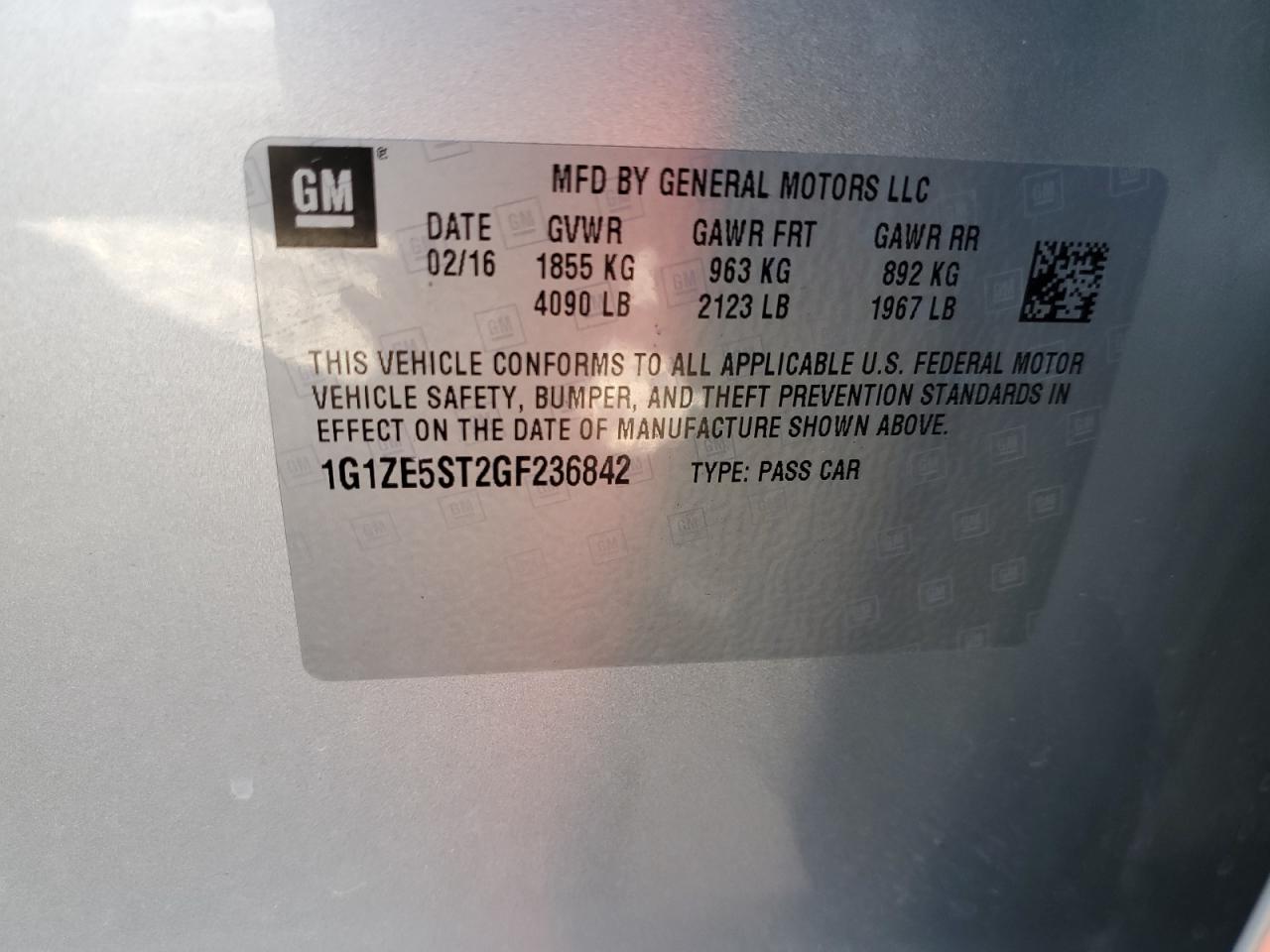 1G1ZE5ST2GF236842 CHEVROLET MALIBU 2016