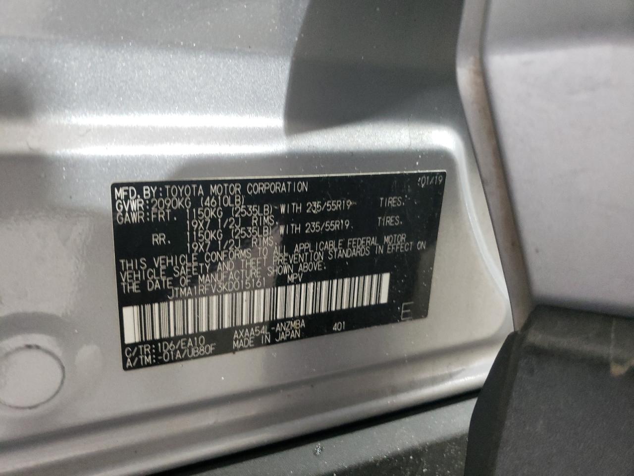 JTMA1RFV3KD015161 TOYOTA RAV4 2019