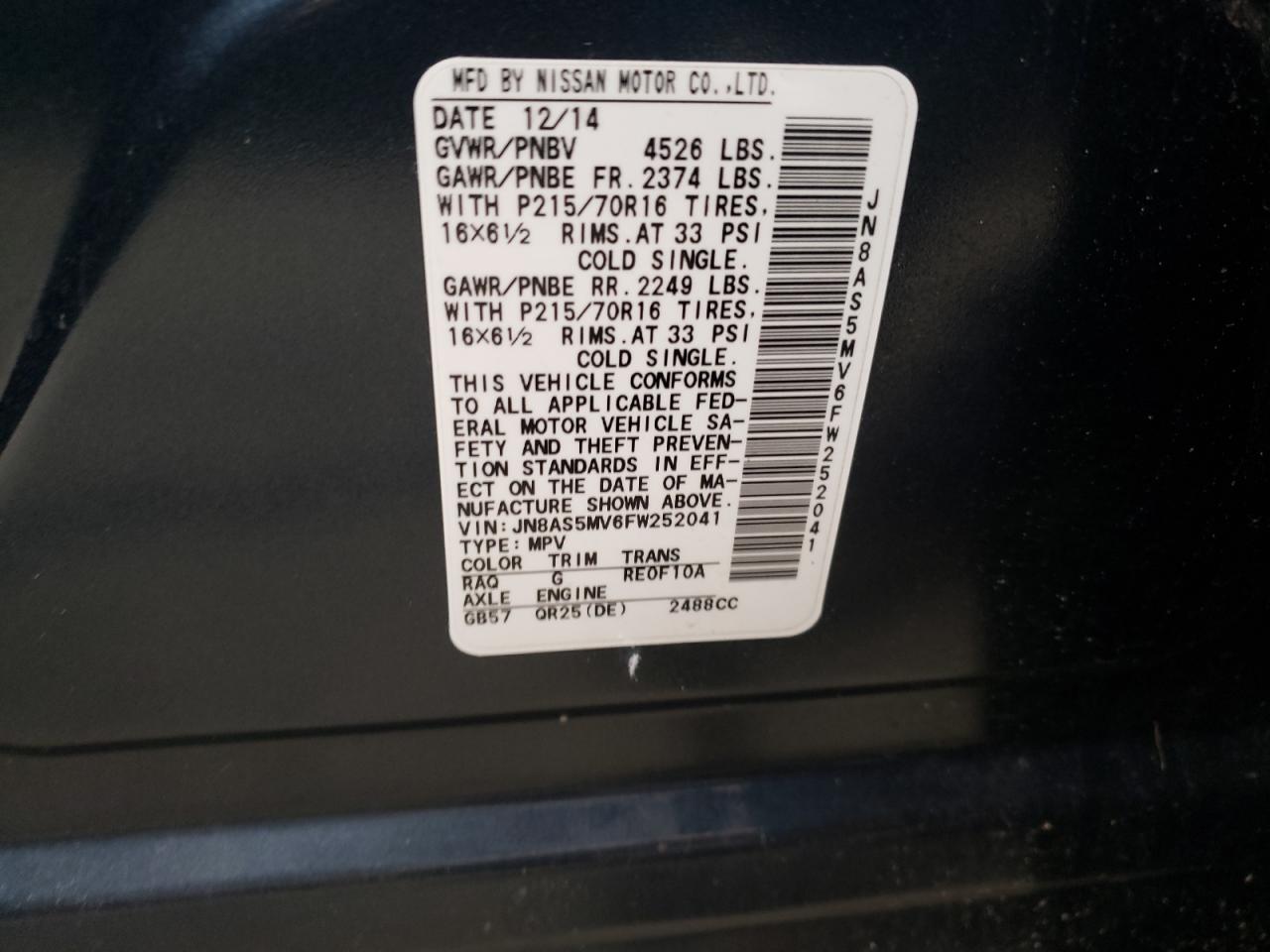 JN8AS5MV6FW252041 2015 Nissan Rogue Select S JN8AS5MV6FW252041 2015 Nissan Rogue Select S