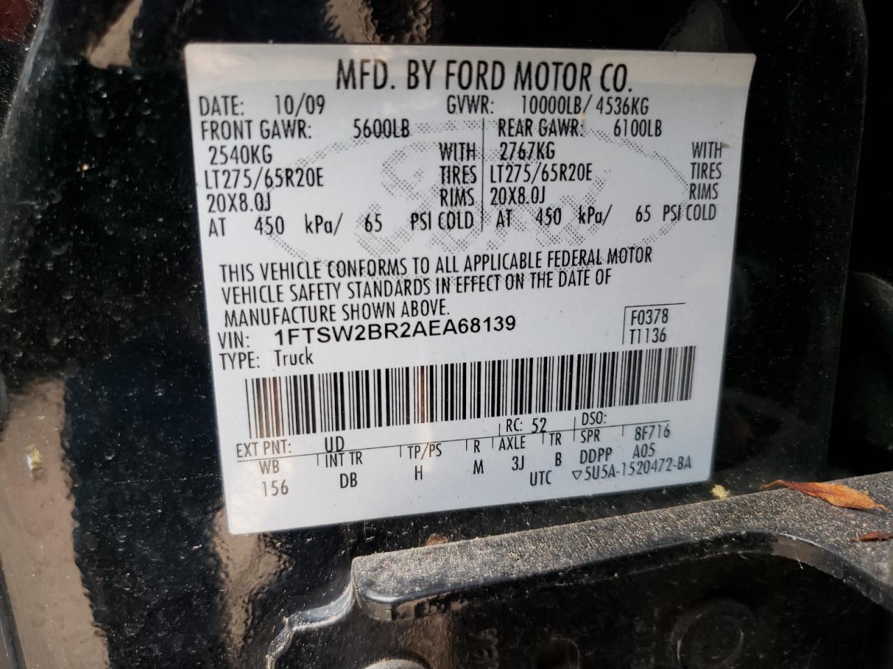 2010 Ford F250 Super Duty VIN: 1FTSW2BR2AEA68139 Lot: 81612744