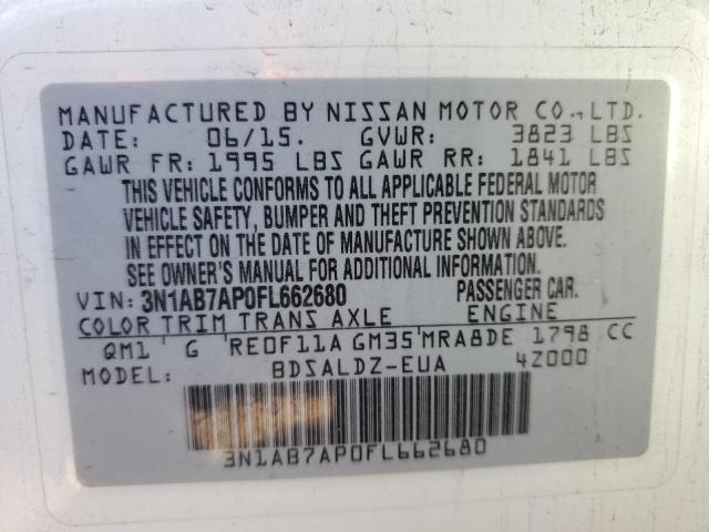 3N1AB7AP0FL662680 Nissan SENTRA S