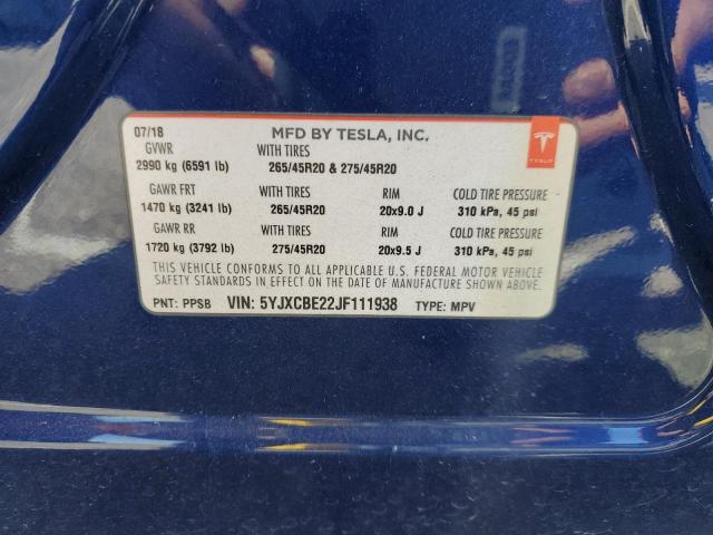 5YJXCBE22JF111938 Tesla MODEL X