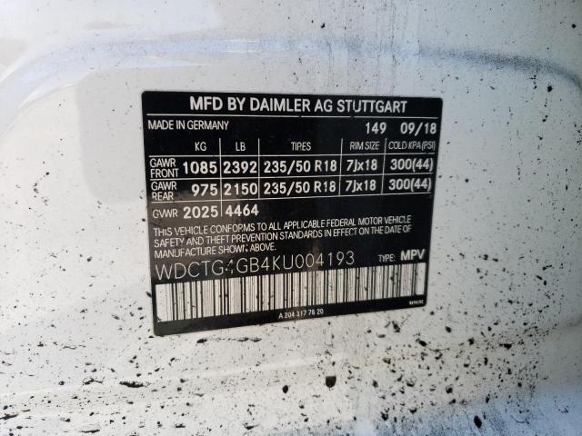 WDCTG4GB4KU004193 Mercedes-Benz Gla 250 4matic