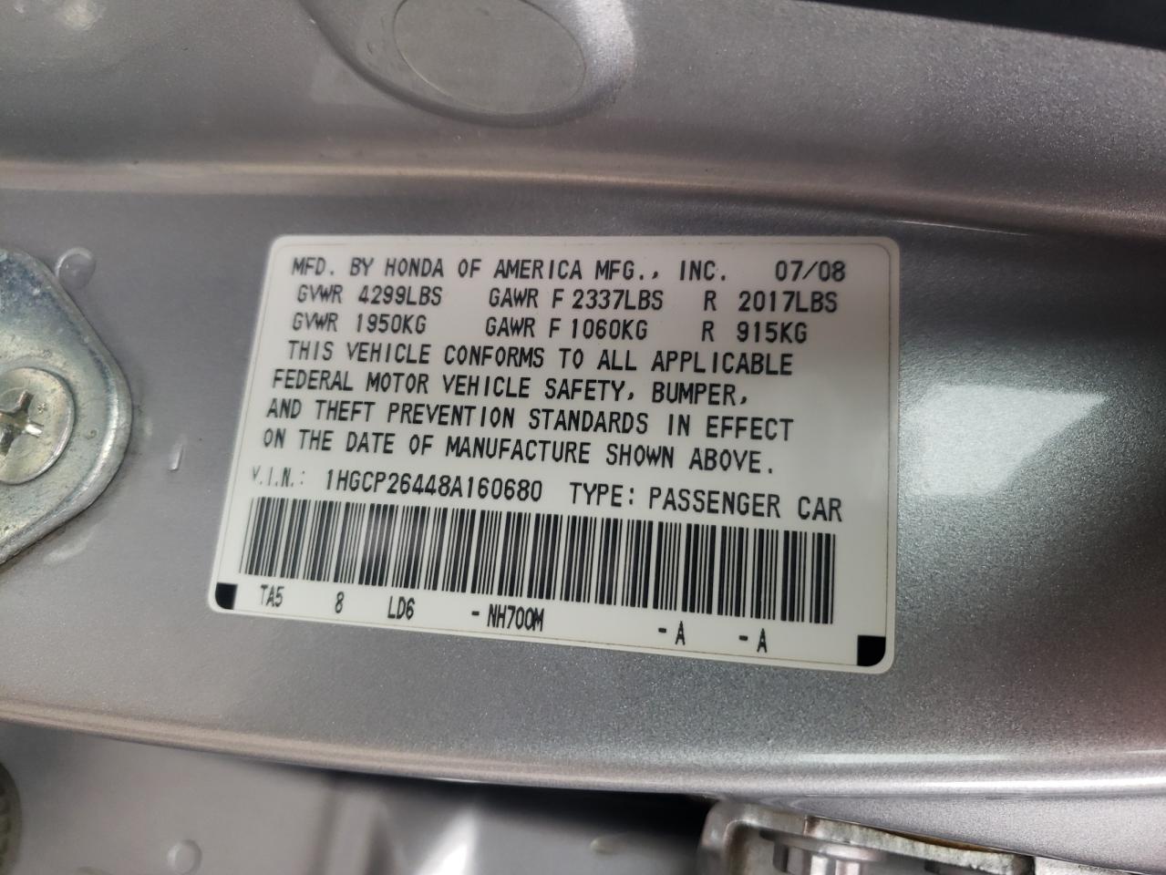 1HGCP26448A160680 2008 Honda Accord Lxp