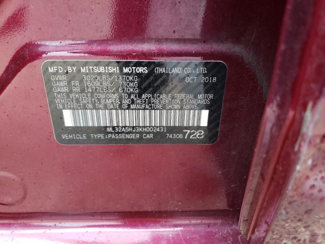 2019 MITSUBISHI MIRAGE LE ML32A5HJ3KH002431