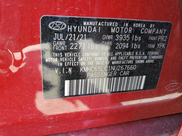 KMHC65LC1NU267660 Hyundai IONIQ BLUE