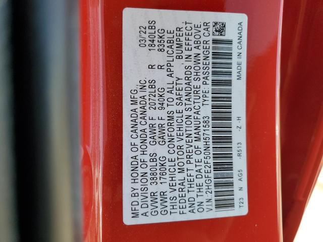 2HGFE2F50NH571583 Honda Civic Sport