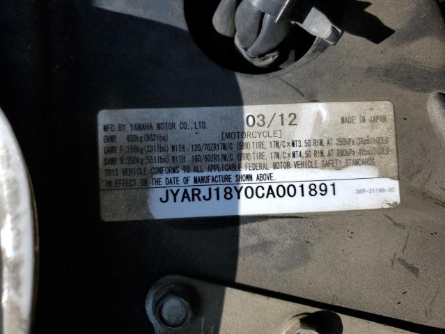 2012 YAMAHA FZ6 RC JYARJ18Y0CA001891