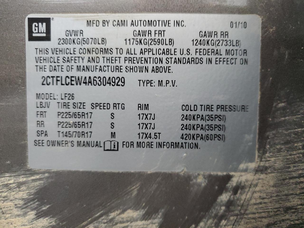 2CTFLCEW4A6304929 2010 GMC Terrain Sle