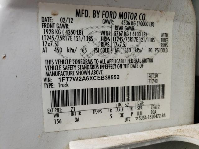 2012 Ford F250 Super Duty VIN: 1FT7W2A6XCEB38552 Lot: 47784523