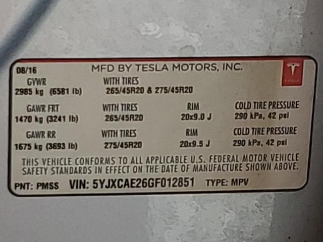 5YJXCAE26GF012851 Tesla MODEL X