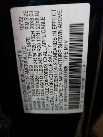 2022 HONDA PILOT SPOR - 5FNYF6H30NB090925