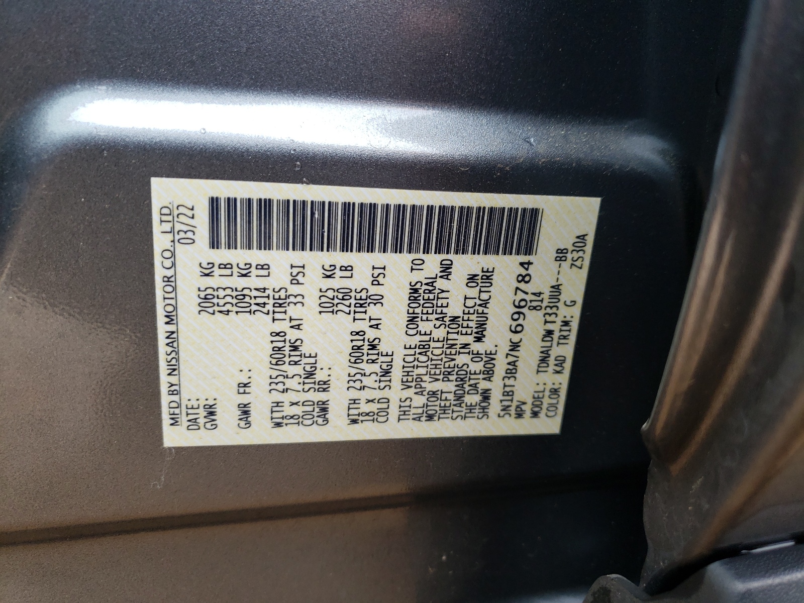 5N1BT3BA7NC696784 2022 Nissan Rogue Sv