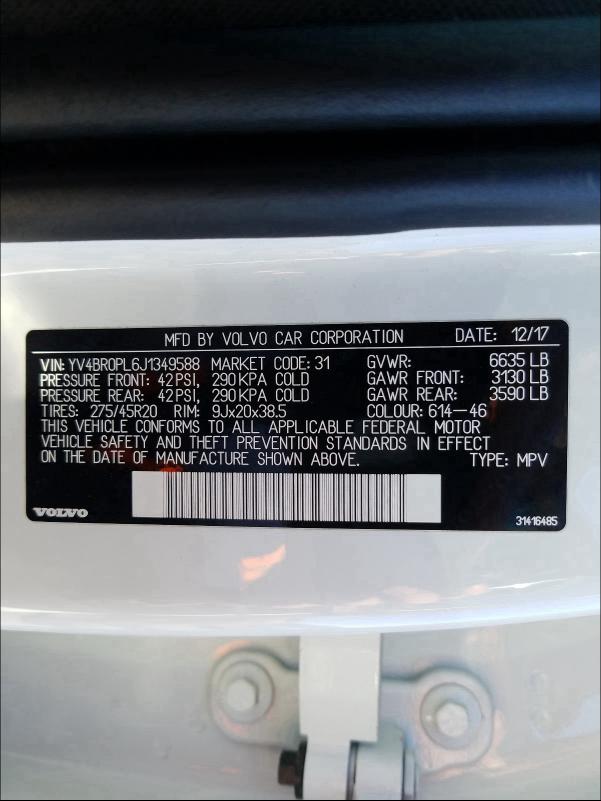 2018 VOLVO XC90 T8 YV4BR0PL6J1349588