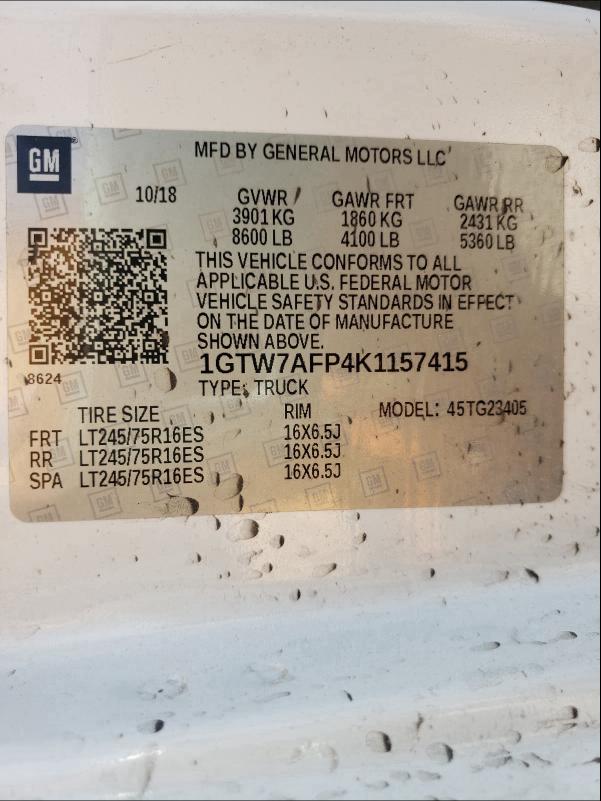 2019 GMC SAVANA G25 1GTW7AFP4K1157415